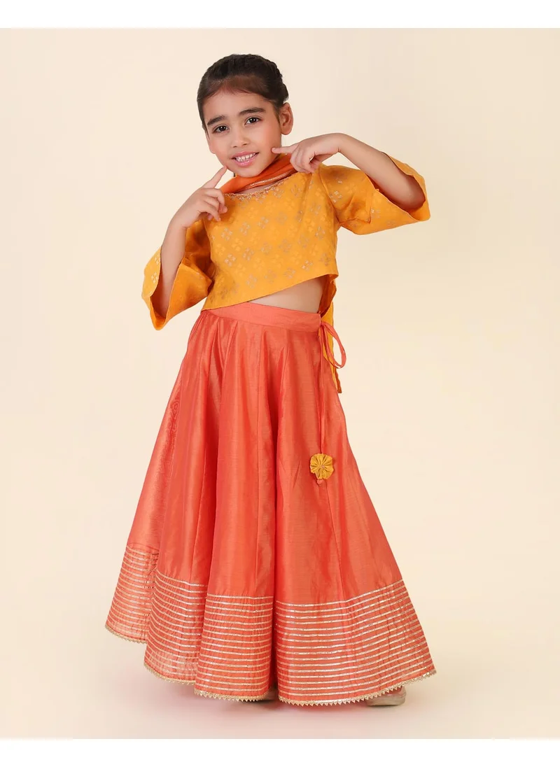 Fabindia Orange Cotton Silk Printed 3Pc Lahnga set