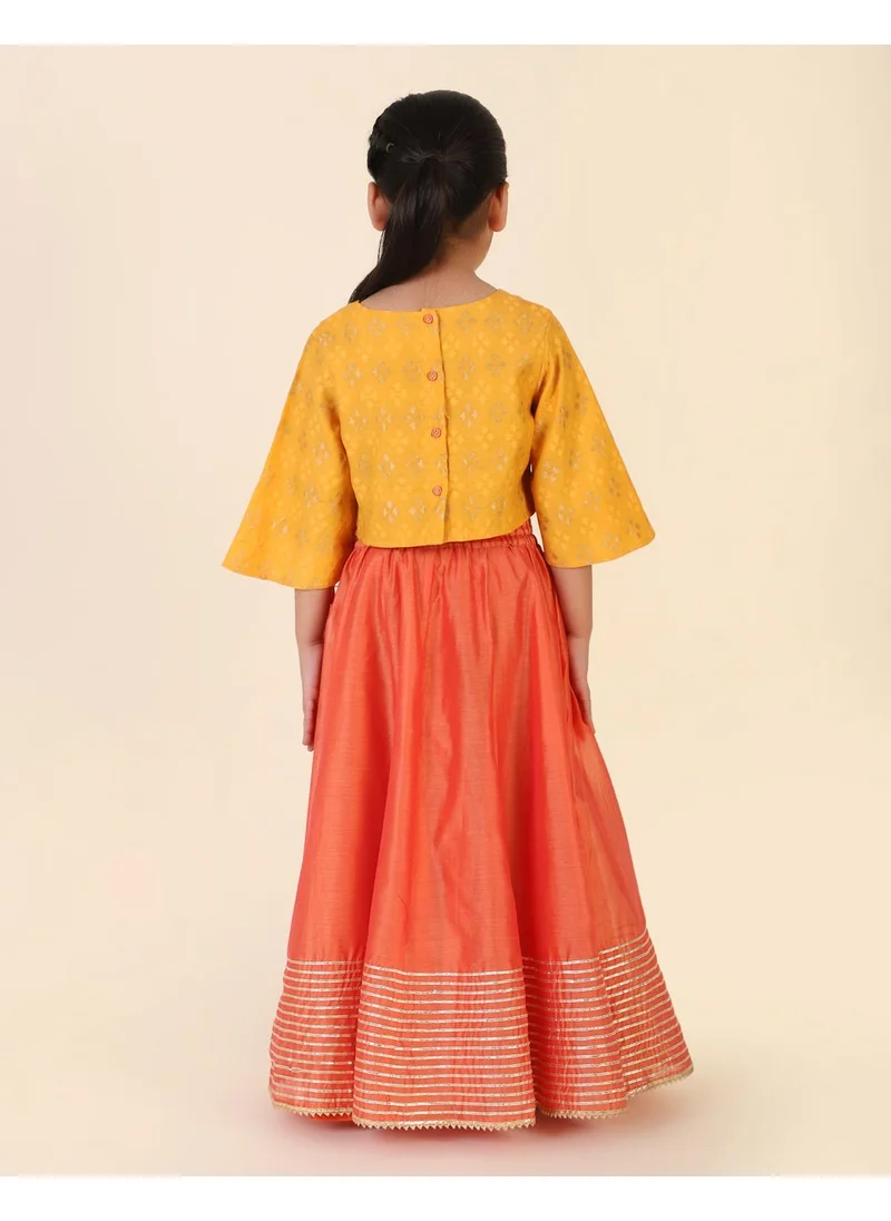Fabindia Orange Cotton Silk Printed 3Pc Lahnga set