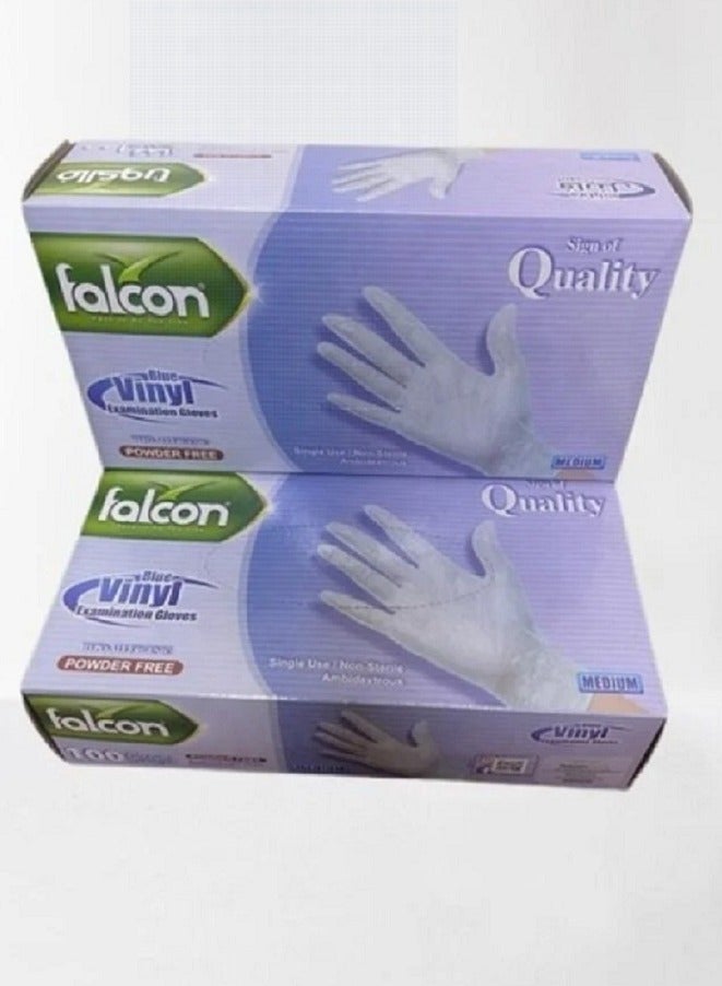 Falcon Powder Free Vinyl Examination Gloves Blue Medium( Pack of 2) - Image 1