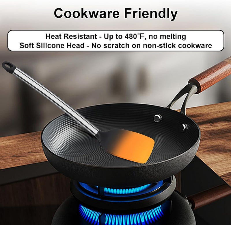 Vayvnt Silicone Cooking Utensils Set, 8 PCS Kitchen Utensils Set with Stainless Steel Handle, Heat Resistant Kitchen Tools for Nonstick Cookware, Large Spatula Spoons Turner, Dishwasher Safe, Black - Image 4