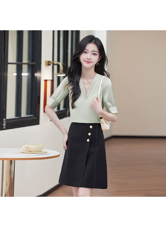 Teluoman Spring And Summer Slimming A-line Skirt For Women, Mid-length Skirt, Fashionable Versatile Commuter High-waist Pee Black Skirt 7003 - Image 3