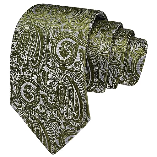 GUSLESON Olive Green Tie for Men Wedding Paisley Necktie Pocket Square Cufflinks and Lapel Pin Brooch Set (IN6103-07) - Image 3