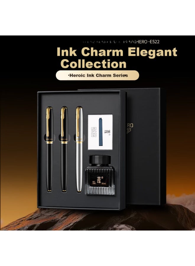 Hero Fountain Pen Three-piece Set, Signature Pen, Student Birthday Gift, Ink Elegant Collection Blue Gift Box - Image 3