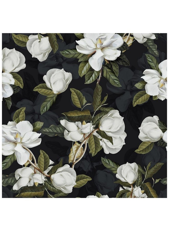 HAOKHOME 931691 Peel And Stick Gardenia Floral Wallpaper Removable Black/White/Green Vinyl Self Adhesive Mural 17.7In X 9.8Ft  - Image 1