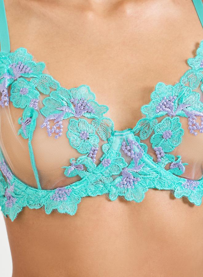 Take Two Embroidered Bralette and Thong Lingerie Set - Aqua and Lilac - Image 3