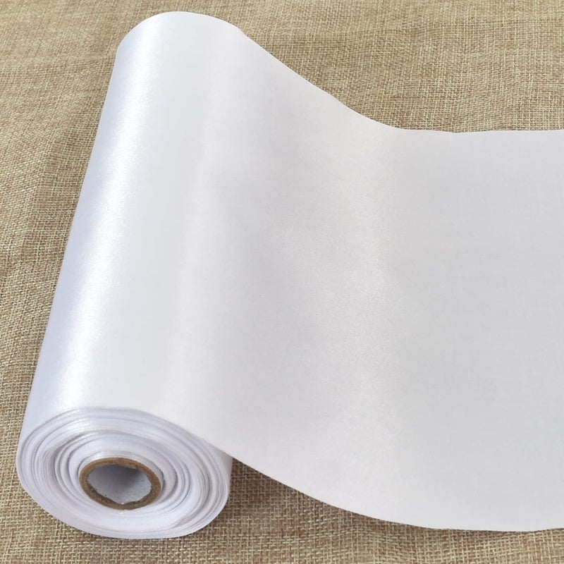 TONIFUL 8 Inch x 22yd Extra Wide Large White Satin Ribbon Solid Fabric Ribbons for Door Tree Home Outside Bows Decor Cutting Ceremony Kit Grand Opening Chair Sash Sewing Crafts Wedding Car Decoration