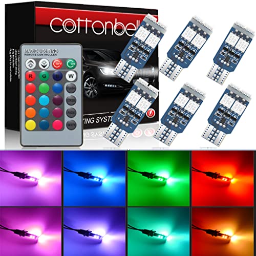 Cottonbell 194 W5W 168 RGB T10 LED Light Bulb with Remote Control Atmosphere Lights for Car Interior/Map/Dome/Door/License Plate Light Courtesy Lights 6 pack - Image 1