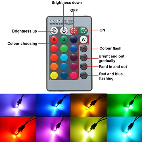 Cottonbell 194 W5W 168 RGB T10 LED Light Bulb with Remote Control Atmosphere Lights for Car Interior/Map/Dome/Door/License Plate Light Courtesy Lights 6 pack - Image 2