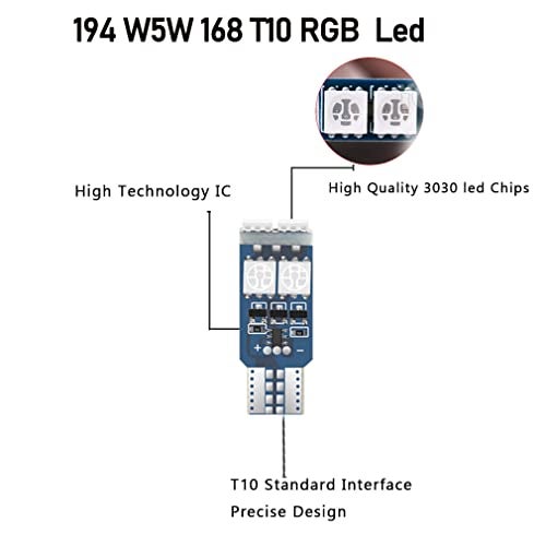 Cottonbell 194 W5W 168 RGB T10 LED Light Bulb with Remote Control Atmosphere Lights for Car Interior/Map/Dome/Door/License Plate Light Courtesy Lights 6 pack - Image 5