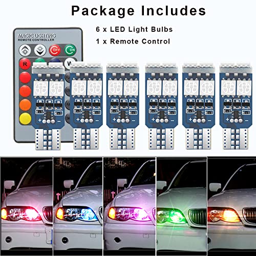 Cottonbell 194 W5W 168 RGB T10 LED Light Bulb with Remote Control Atmosphere Lights for Car Interior/Map/Dome/Door/License Plate Light Courtesy Lights 6 pack - Image 4