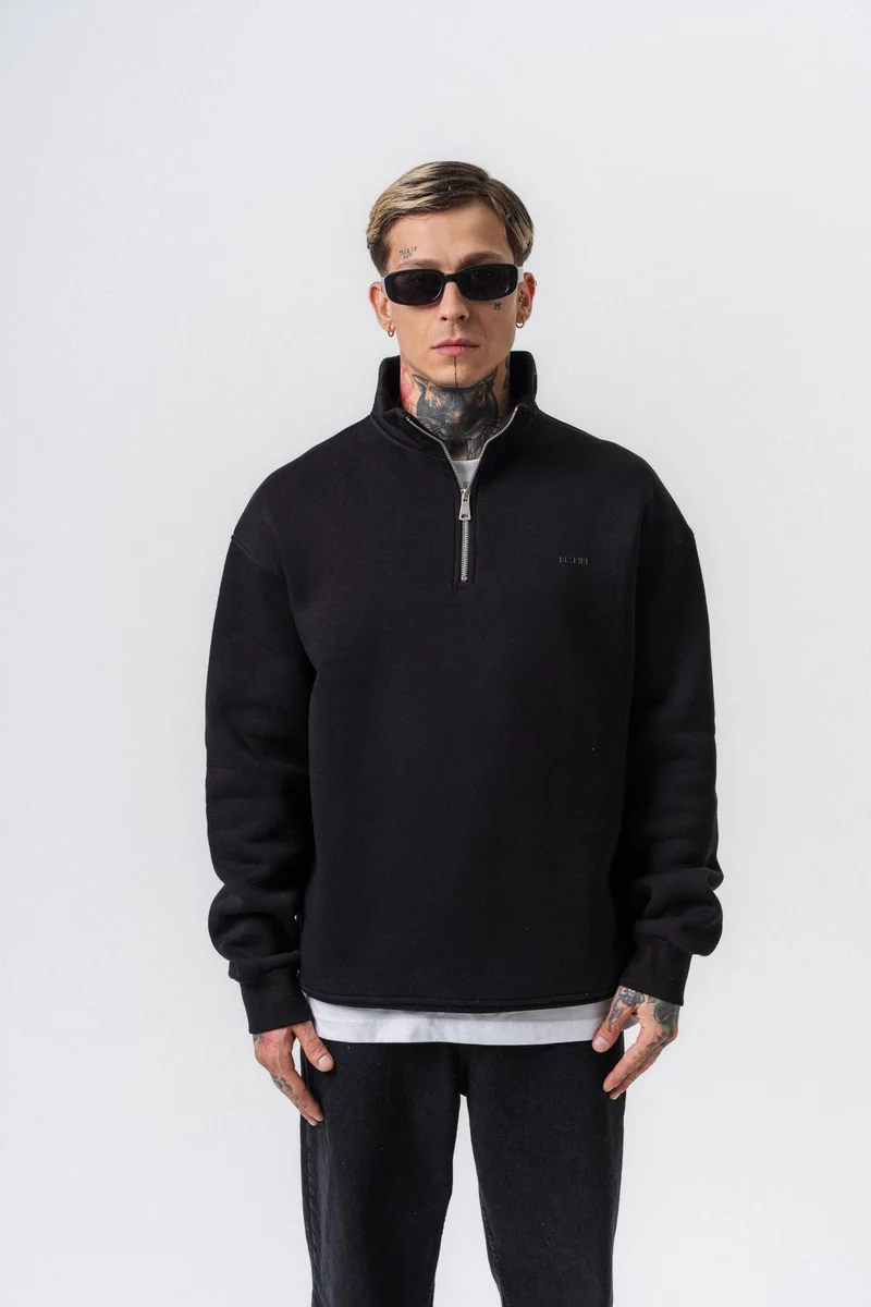 RESPIRE Men's Respire Letter Detail Basic Half-Zip Sweatshirt Black