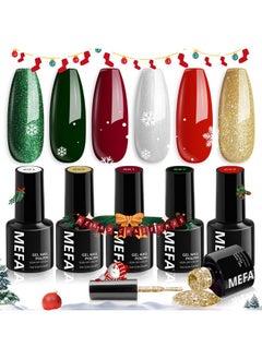 Christmas Gel Nail Polish Set Limited Edition, 6 Colors Burgundy Red Dark Green Glitter Gel Polish Winter Silver Gold Sparkle Nail Polish Manicure Soak Off Diy Salon Christmas Decorations Gifts