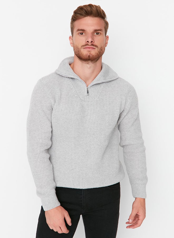 trendyol Gray Regular Fit Zippered Turtleneck Knitwear Sweater TMNAW22KZ0347 - Image 3