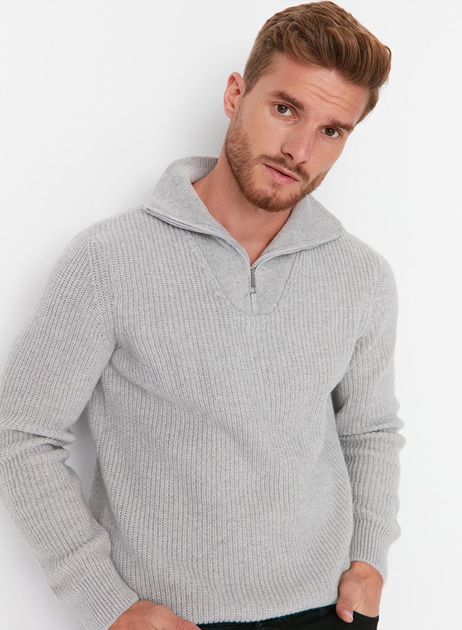 trendyol Gray Regular Fit Zippered Turtleneck Knitwear Sweater TMNAW22KZ0347 - Image 1