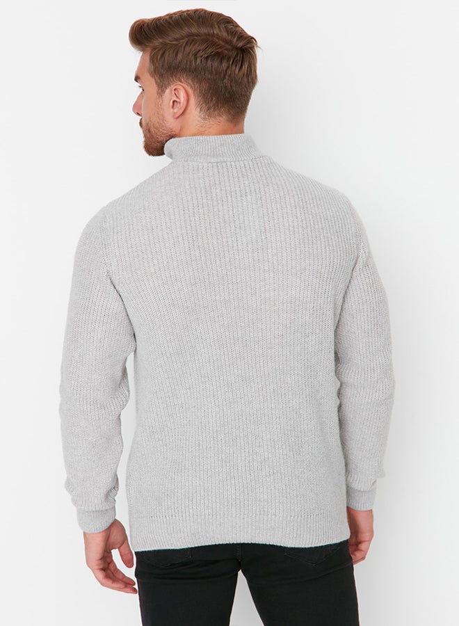 trendyol Gray Regular Fit Zippered Turtleneck Knitwear Sweater TMNAW22KZ0347 - Image 5