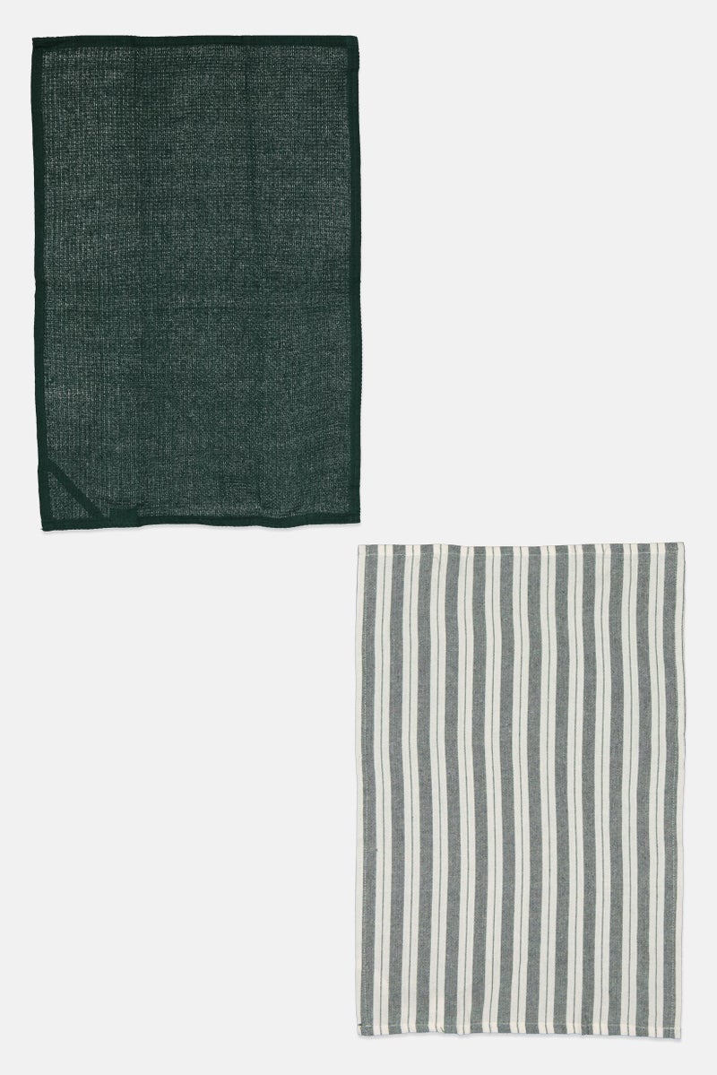 Muy Mucho 2 Pcs Kitchen Cloth, Green/White  - Image 1