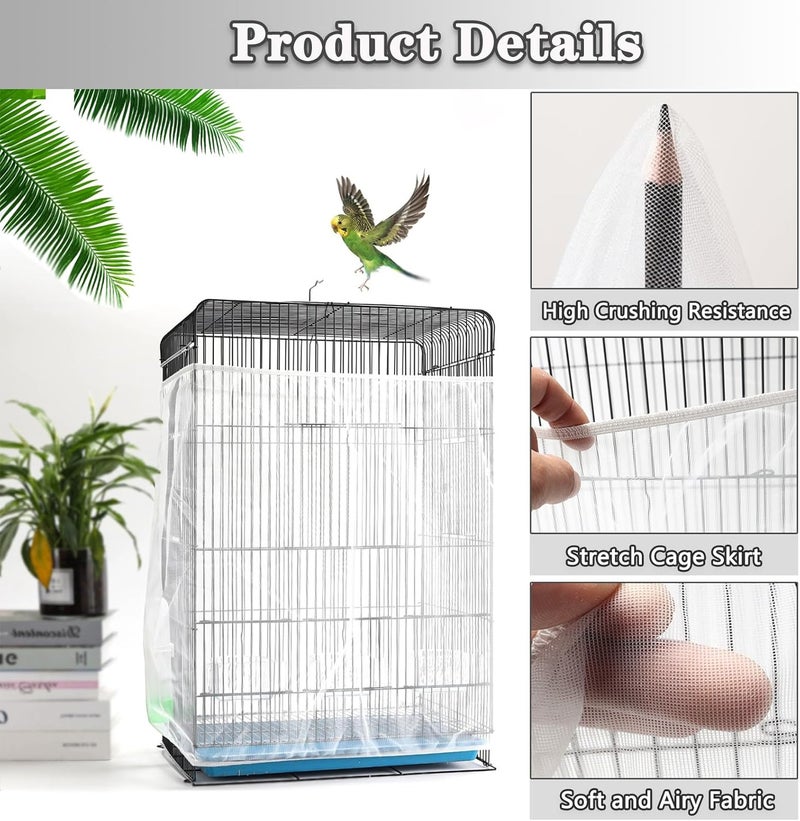 PUSNMI Bird Cage Seed Catcher, Bird Cage Net Cover Adjustable Bird Cage Netting Seed Catcher for Bird Cages Seed Catcher Guard Net Cover Bird Cage Skirt for Parrot Parakeet Macaw Round Square Cages - White - Image 3
