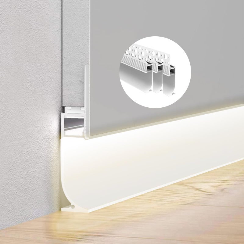 Besseto White Baseboard LED Aluminum Channel,3 x 2m Toe Kick LED Strip Light Aluminum Channel Profile Skirtingboard Baseboard Light for Living Room Bedroom Kitchen Home Theater(White 3Pack 2M 6.6ft) - Image 1