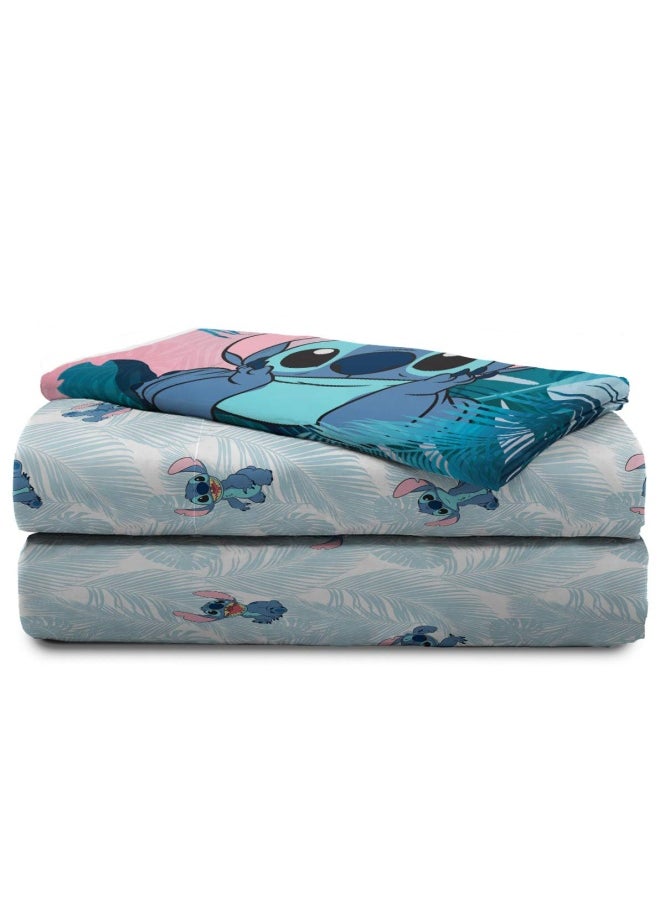 Jay Franco - Disney Lilo And Stitch Floral Fun Twin Sheet Set - 3 Piece Set Super Soft And Cozy Kid S Bedding - Fade Resistant Microfiber Sheets Official Disney Product - Image 1