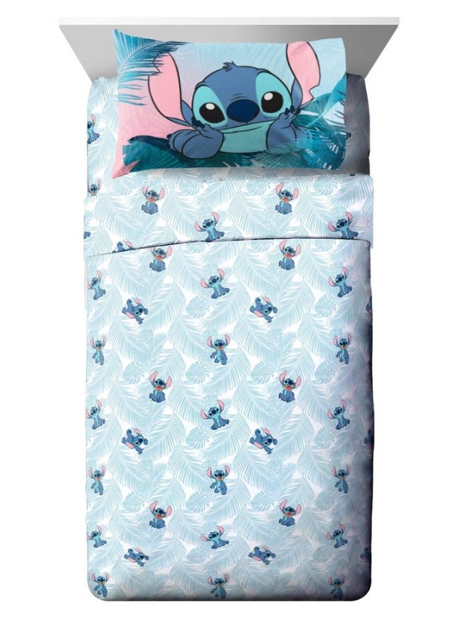 Jay Franco - Disney Lilo And Stitch Floral Fun Twin Sheet Set - 3 Piece Set Super Soft And Cozy Kid S Bedding - Fade Resistant Microfiber Sheets Official Disney Product - Image 1