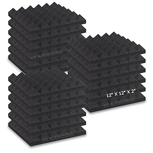 KS AUDIOSOUL KS Studio Soundproofing Pyramid Acoustic Foam Panels 2"x12"x12" (Black) High Density | Sound Absorber Professional Charcoal | Studio & Home Decreasing Noise and Echoes (Pack of 6) - Image 1