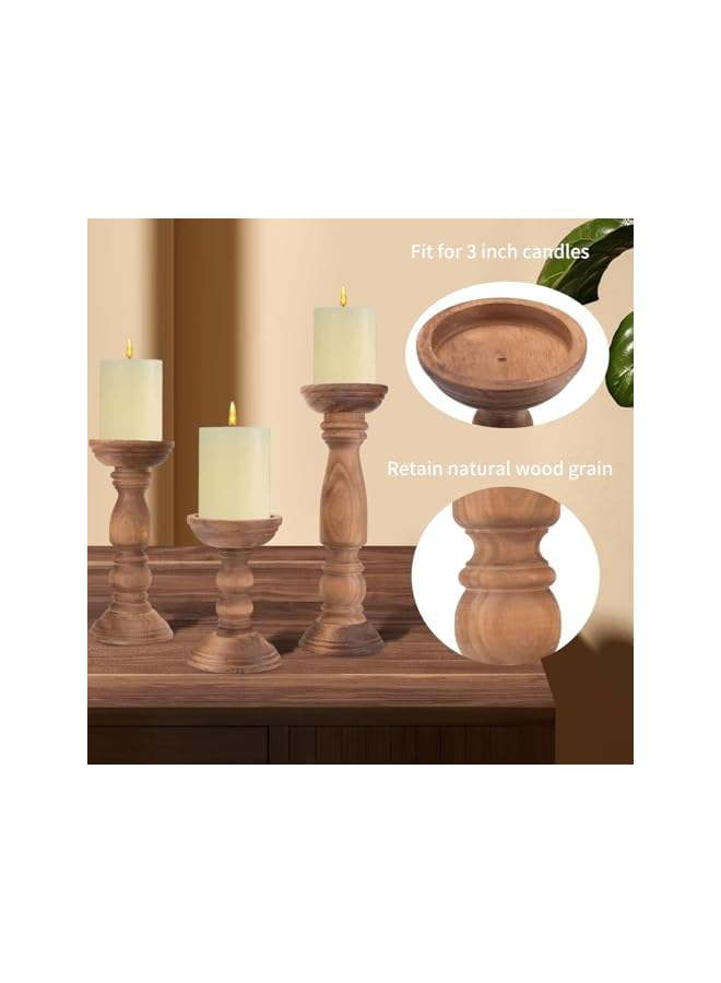 The Bros Farmhouse Wooden Candle Holders for Pillar Candles Set of 3, Rustic Wood Candle Holder Table Centerpiece Decor, 30.5-22.5-15cm Vintage Tall Candle Stand Decorative for Wedding, Party and Festiva - Image 3