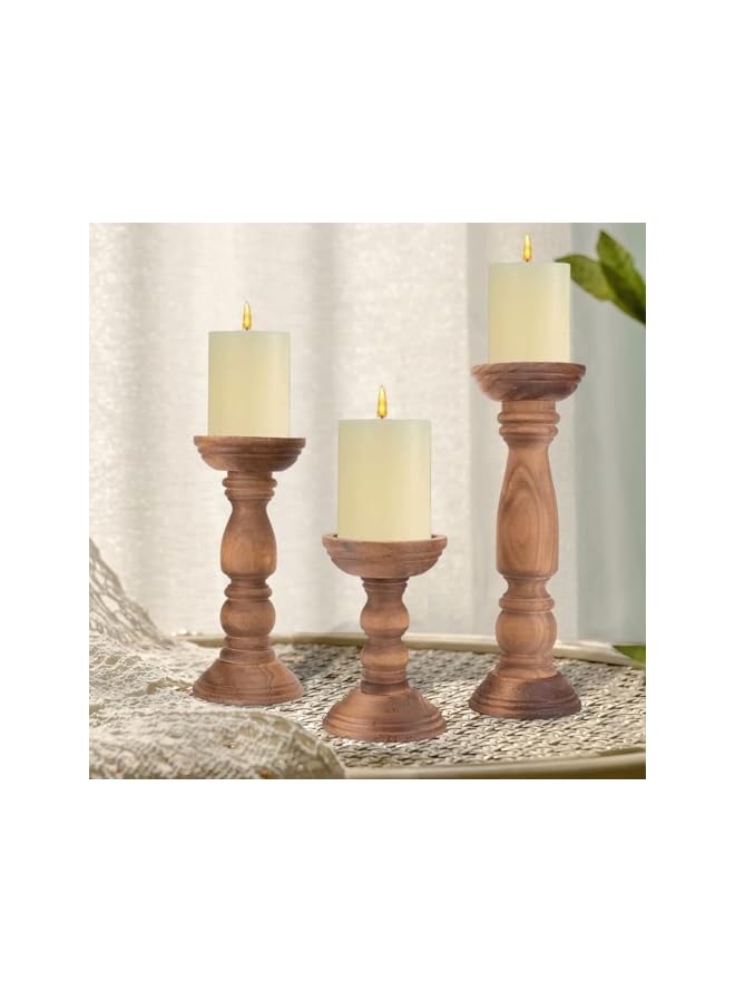 The Bros Farmhouse Wooden Candle Holders for Pillar Candles Set of 3, Rustic Wood Candle Holder Table Centerpiece Decor, 30.5-22.5-15cm Vintage Tall Candle Stand Decorative for Wedding, Party and Festiva - Image 5