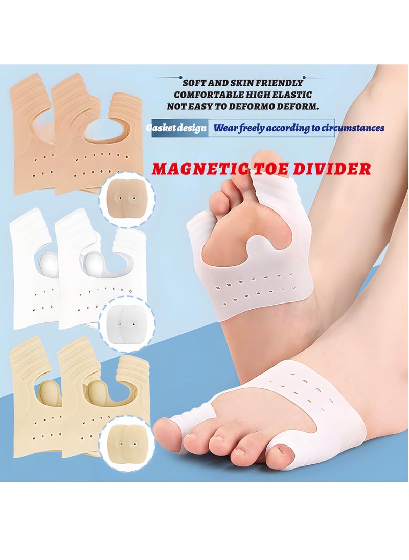 4 Pcs Big toe valgus orthotics, Toe Separator, Bunion Corrector, Bunion Corrector Cushion, Toe Spacers, Soft & Breathable ( White+Skin Color )