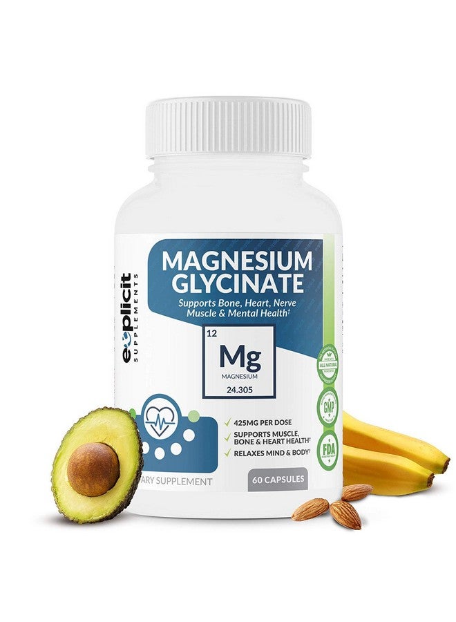 eXplicit Supplements Pure Magnesium Glycinate 425Mg 100% Chelated 60 Capsules Made In Usa 1 Month - Image 2