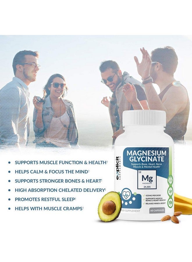 eXplicit Supplements Pure Magnesium Glycinate 425Mg 100% Chelated 60 Capsules Made In Usa 1 Month - Image 3