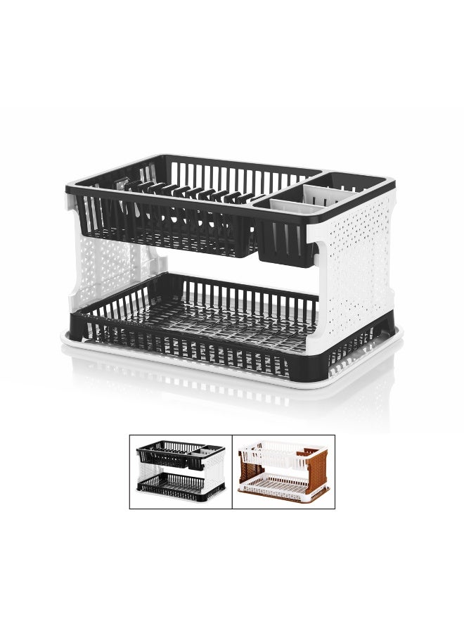 Royalford DryZone 2-Layer Dish Rack RF13041 Organizer for Kitchen for Plates, Bowls, Cutlery, Cups,12 Plates Plastic Drying Stand with Drainer Board Assorted Colors Assorted Colors - Image 1