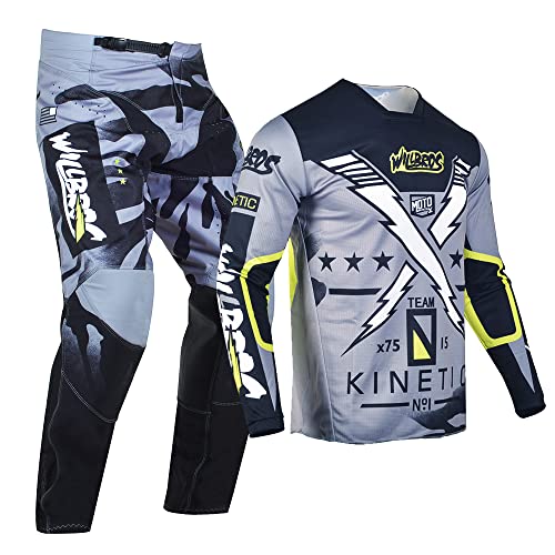 Willbros Motocross Jersey and Pants Combo Adult Offroad Riding Suit MX Gear Set Dirt Bike Black Grey Jersey XXL Pants 38 - Image 3