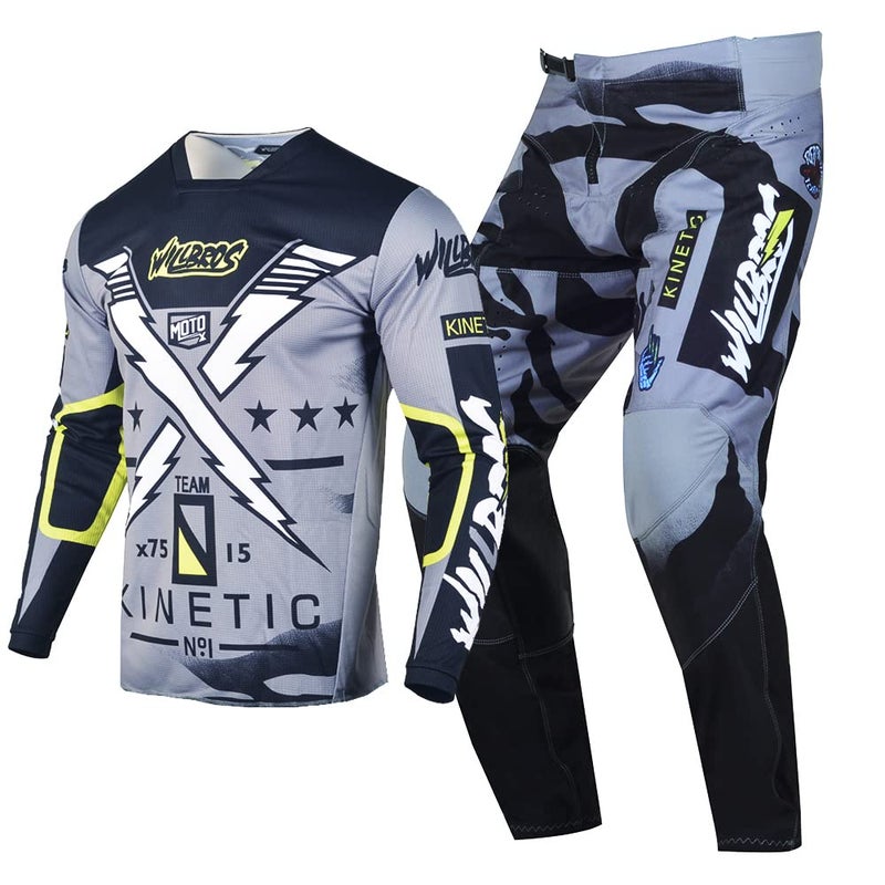Willbros Motocross Jersey and Pants Combo Adult Offroad Riding Suit MX Gear Set Dirt Bike Black Grey Jersey XXL Pants 38 - Image 2