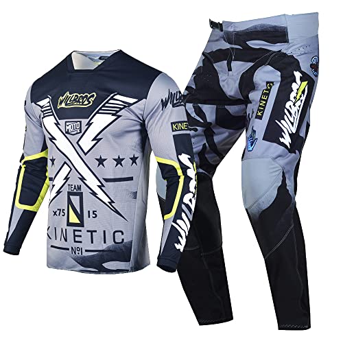 Willbros Motocross Jersey and Pants Combo Adult Offroad Riding Suit MX Gear Set Dirt Bike Black Grey Jersey XXL Pants 38 - Image 1