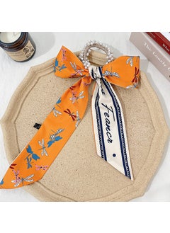 FQ007-8# Orange Dragonfly letter Pearl ribbon hair ring