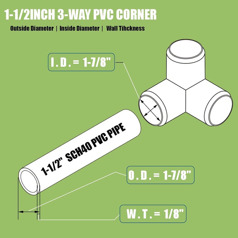 AODESTINY 6Pack PVC Fittings 1 1/2Inch, 3Way PVC Elbow Fittings for SCH40 1 1/2Inch PVC Pipe, Furniture Grade PVC Pipe Fitting Connector for Build PVC Structures Garden Enclosures Dog Agility Jumps Greenhouse - Image 2
