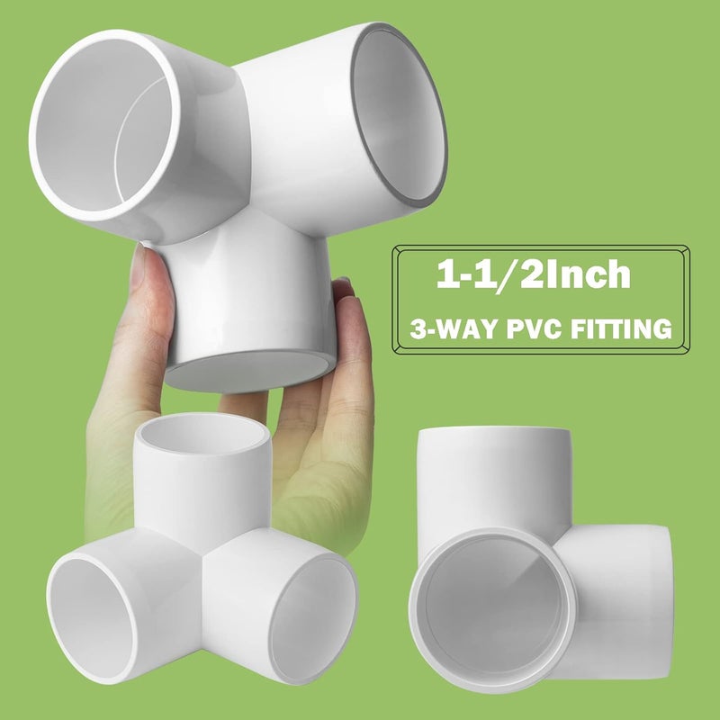 AODESTINY 6Pack PVC Fittings 1 1/2Inch, 3Way PVC Elbow Fittings for SCH40 1 1/2Inch PVC Pipe, Furniture Grade PVC Pipe Fitting Connector for Build PVC Structures Garden Enclosures Dog Agility Jumps Greenhouse - Image 4