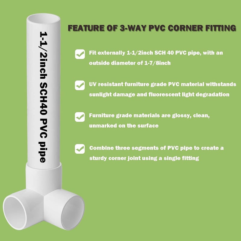 AODESTINY 6Pack PVC Fittings 1 1/2Inch, 3Way PVC Elbow Fittings for SCH40 1 1/2Inch PVC Pipe, Furniture Grade PVC Pipe Fitting Connector for Build PVC Structures Garden Enclosures Dog Agility Jumps Greenhouse - Image 3