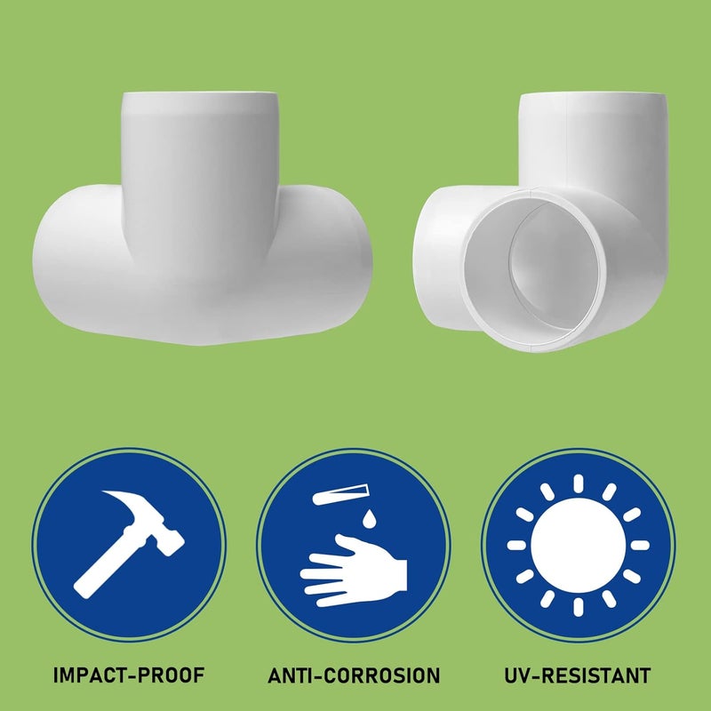 AODESTINY 6Pack PVC Fittings 1 1/2Inch, 3Way PVC Elbow Fittings for SCH40 1 1/2Inch PVC Pipe, Furniture Grade PVC Pipe Fitting Connector for Build PVC Structures Garden Enclosures Dog Agility Jumps Greenhouse - Image 5