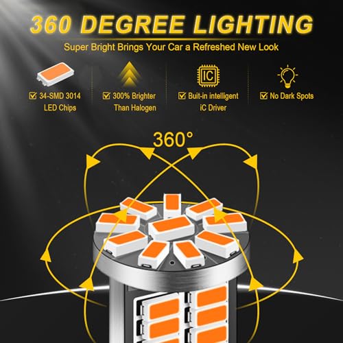 iFunyLED 10Pcs Super Bright 194 T10 168 2825 W5W 34-SMD 3014 Chipsets Replacement LED Bulb for Car Trunk Interior Dome Map Door Courtesy License Plate Lights - Amber Yellow - Image 4
