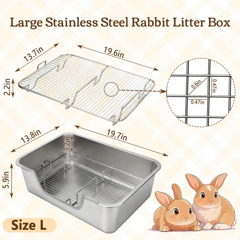 Rypet Large Rabbit Litter Box, Bunny Litter Box High Side with 304 Stainless Steel Sifting Tray, Metal Small Animal Litter Pan with Pet Food Bowl and Water Bottle, Non-Slip Easy to Clean Odor Control - Image 2