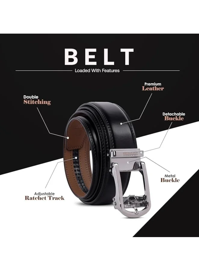 HAMMONDS FLYCATCHER Leather Belt for Men, Premium Leather Belt with Auto Lock mechanism, Mens Belt Leather Branded with Slide Lock for Everyday Wear