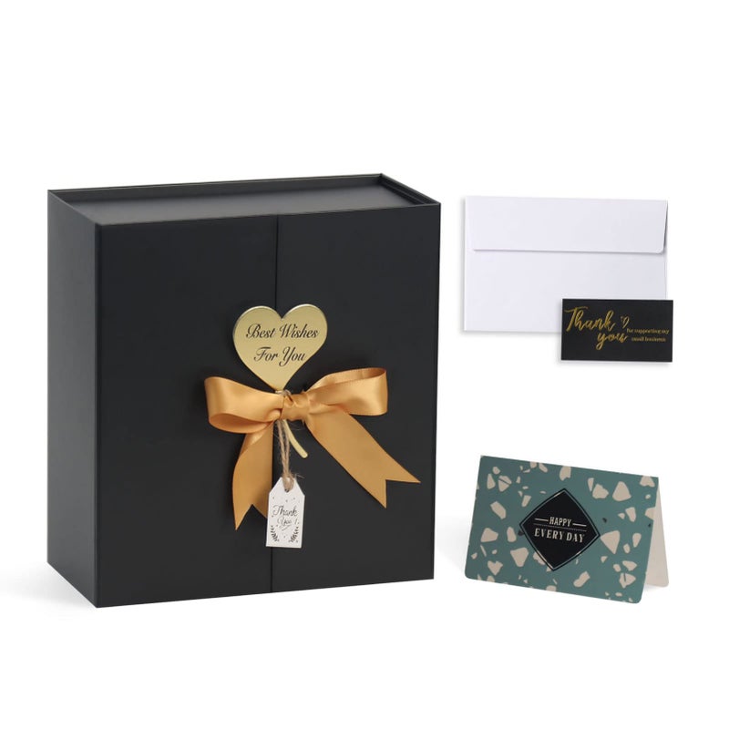 CHARMGIFTBOX 7x7x3 Inch Gift Boxes with Lids Small Black Gift Box with Ribbon Card Fancy Gift Wrap Boxes for Festival Anniversary Groomsmen Proposal Weddings Boyfriend Fathers Day