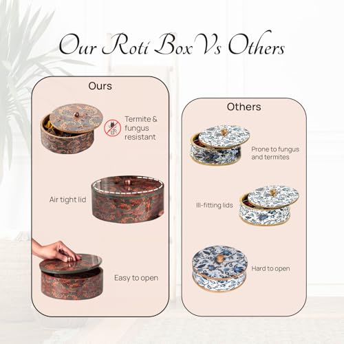 nestroots Casserole for roti|hot Box for Kitchen Wooden chapati Box for Kitchen hot Pot roti Box with Tong (9 inch Dia, Silver Lazer) - Image 5