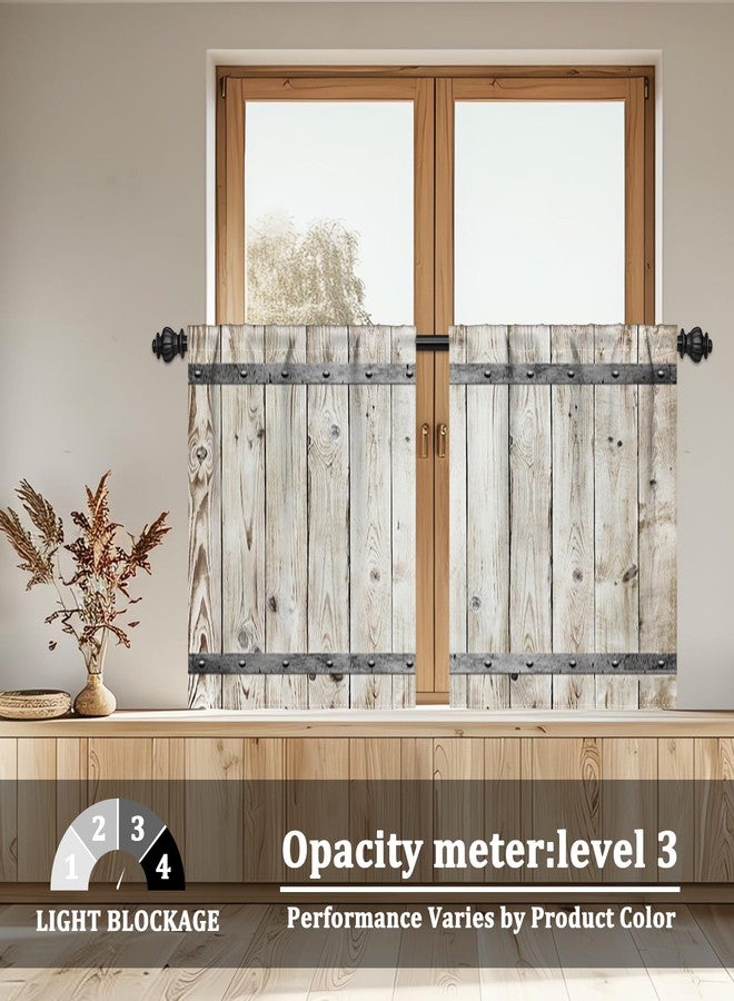 Renaiss 26 x 36 Inch Rustic Wooden Barn Door Kitchen Window Curtains Over Sink Vintage Wood Farmhouse Half Window Curtain Cafe Dining Room Tier Curtains Rod Pocket Window Drapes Linen Fabric 2 Panels - Image 3