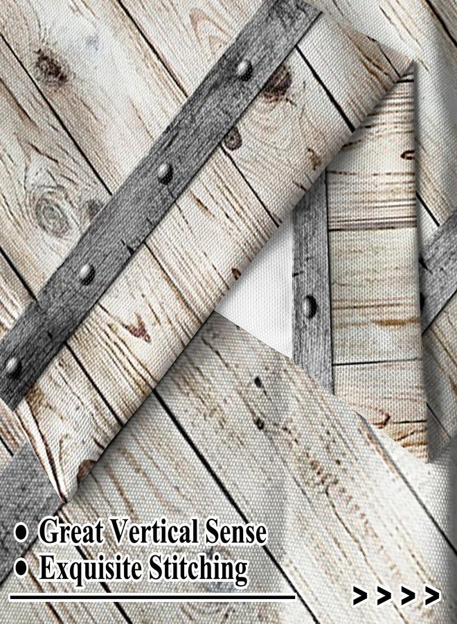 Renaiss 26 x 36 Inch Rustic Wooden Barn Door Kitchen Window Curtains Over Sink Vintage Wood Farmhouse Half Window Curtain Cafe Dining Room Tier Curtains Rod Pocket Window Drapes Linen Fabric 2 Panels - Image 2