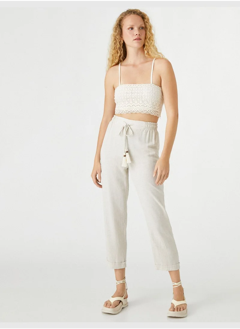 كوتون Drawstring Trousers Linen Blended