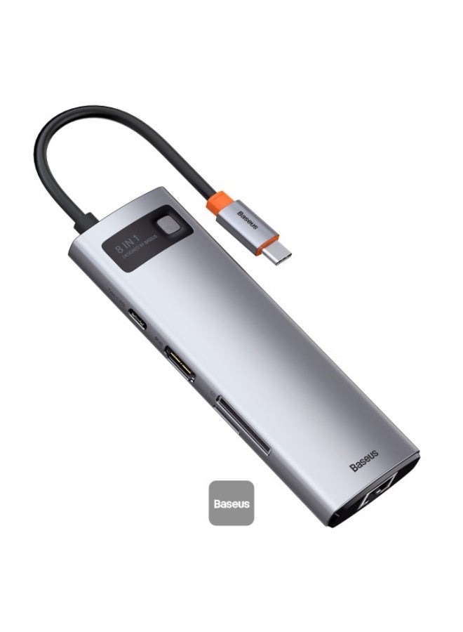 بيسوس محطة إرساء وموزع USB-C متعدد الوظائف 8 في 1 من سلسلة بيسوس ميتال غليم، رمادي - Image 2