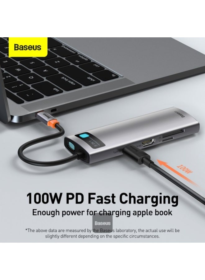 بيسوس محطة إرساء وموزع USB-C متعدد الوظائف 8 في 1 من سلسلة بيسوس ميتال غليم، رمادي - Image 4