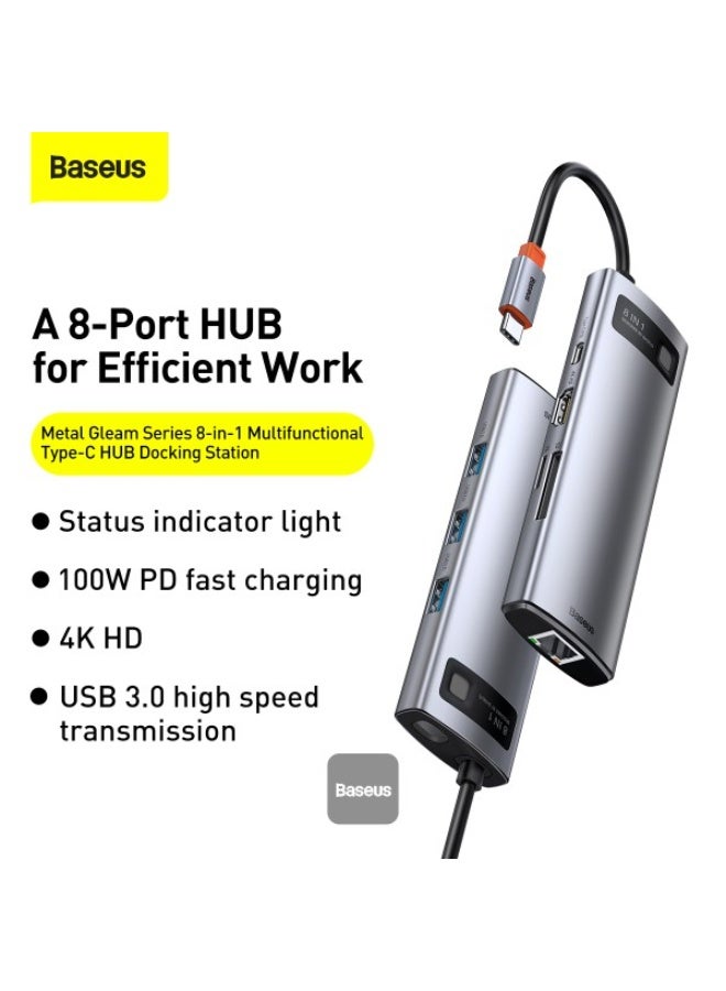بيسوس محطة إرساء وموزع USB-C متعدد الوظائف 8 في 1 من سلسلة بيسوس ميتال غليم، رمادي - Image 3